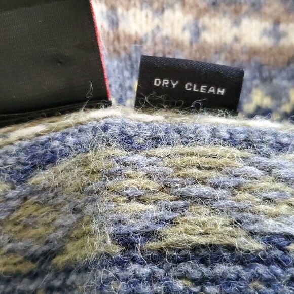 Skyr Wool Cardigan Sweater M Blue Green Fair Isle Geometric Stripe Full Zip - Picture 5 of 5